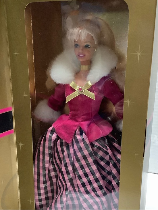 Avon Fashions Other - Premium Pink Doll in Fuchsia and Black Plaid Gown